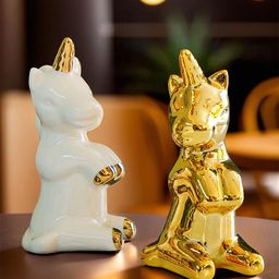 Ekhasa Gold-Toned 2 Pieces Birds and Animals Unicorn Figurine Showpieces-image-99