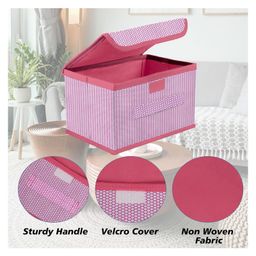 Kuber Industries Drawer Storage Box  Foldable Dhakkan Storage Box  Non-Woven Clothes Organizer For Toys  Storage Box with Handle  Medium  Pack of 4  Multi image 5