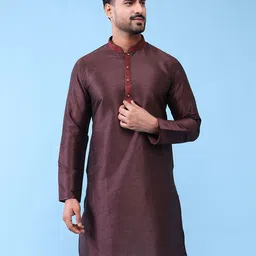 AURIK Mandarin Collar Silk Straight Kurta-picture-6