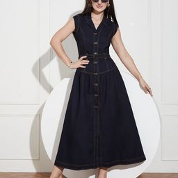 Miss Chase Denim Drop-Waist V-Neck Maxi Dress-picture-25