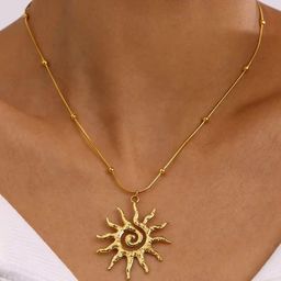 DressBerry 18KT Gold-Plated Stainless Steel Sun Charm Pendant with Chain-image-49