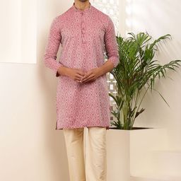 MULTI SHADES Men Abstract Printed Mandarin Collar Kurta with Pyjamas-14
