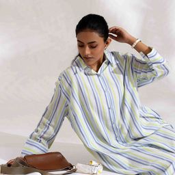 trueBrowns Striped Bell Sleeve Shirt Dress-image-30