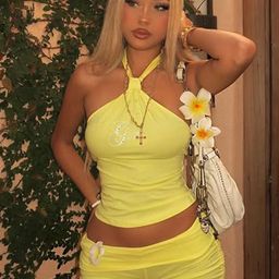 LULU & SKY Halter Neck Top & Drawstring-Detail Shorts Co-Ords-image-82