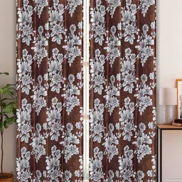 Aura Brown & White Set of 4 Floral Door Curtain-5