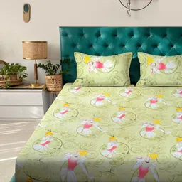 KLOTTHE Green & Pink Printed 400 TC Cotton Fitted Bedsheet Set 2.5 m x 2.25 m-image-21
