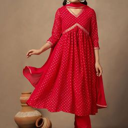 Moda Rapido Women Printed Georgette Kurta with Trousers & With Dupatta-picture-16