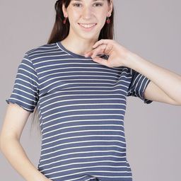 V-Mart Women Striped Round Neck Boxy T-shirt-picture-26