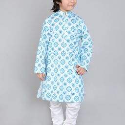 Little Clothings Boys Printed Regular Pure Cotton Kurta with Churidar-31