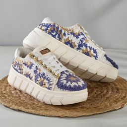 FRESH 1947 FEET Women Woven Design Round Toe Lace-Ups Sneakers-41