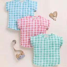 COT & CANDY Pack of 3 Checked Extended Sleeves Regular Organic Cotton Top-picture-5