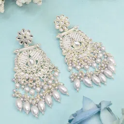 MEIRA JEWELLERY Silver Plated Kundan Stones Studded & Pearls Beaded Circular Chandbalis-picture-17