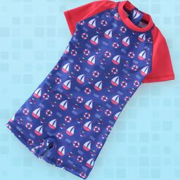 Babyhug Half Sleeves Legged Swimsuit Allover Print - Dark Blue-image-39