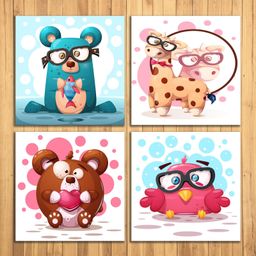 Wens Cute Cartoon Sparkle Laminated Wall Panes Set of 4 - Multicolor-image-98