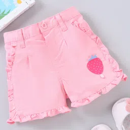 Babyhug Mid thigh Length Cotton Twill Lycra Woven Shorts Strawberry Patch - Pink-picture-6