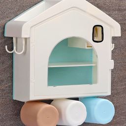 Multipurpose Bathroom Storage Cabinet With 3 Toothbrush Holder Cups- White-0