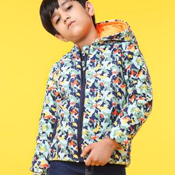 Babyhug Full Sleeves Hooded Padded Jacket Animal Print - Multicolor-image-2