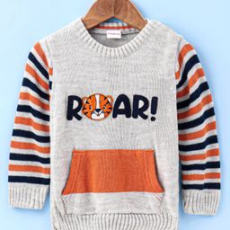 Babyhug Full Sleeves Pullover Sweater Text Print- Grey-image-55
