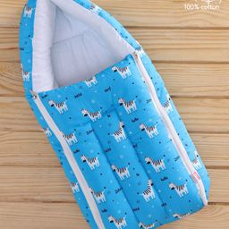 Babyhug 100% Cotton Sleeping Bag cum Carry Nest Zebra Print - Blue-image-56
