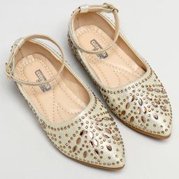 Cute Walk by Babyhug Party Wear Belly Shoes Studded Detailing - Gold-picture-14