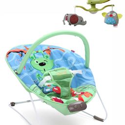 Babyhug Light Weight Comfy Bouncer With Music & Calming Vibrations Animal Print - Blue Green (Without Toys) and Babyhug Elephant & Owl  Clip On Soft Toys Pack of 2 Grey - Height 65 cm-11