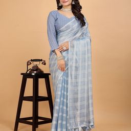 K 5 Fashion Checked Pure Chiffon Saree-image-90