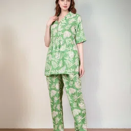 BAESD Printed Shirt Collar Pure Cotton Tunic With Trousers-image-35