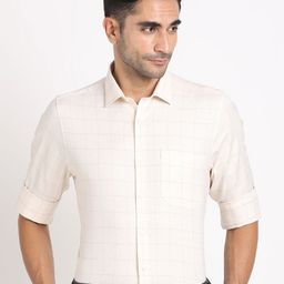 Turtle Men Standard Spread Collar Windowpane Checked Cotton Formal Shirt-image-28