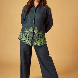Maisolos Floral Cutwork Embroidered Cotton Linen Shirt With Trousers-image-36