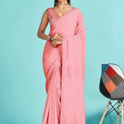 KALINI Poly Chiffon Ethnic Embellished Party Wear Saree with Matching Blouse-picture-15