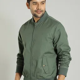 Indian Terrain Men Stand Collar Solid Casual Insulator Bomber Jacket-16