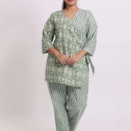 DRESENCE Geometric Printed V-Neck Straight Kurti With Pyjamas-picture-55