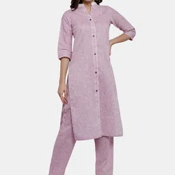 Aarsha Mandarin Collar Pure Cotton Straight Kurta With Trousers-28
