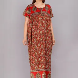 AAKARSHANA CREATION Red Pure Cotton Printed Maxi Nightdress-picture-40