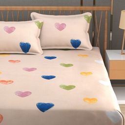 MallowWorld Pink & Yellow Floral 200 TC Queen Bedsheet with 2 Pillow Covers-47