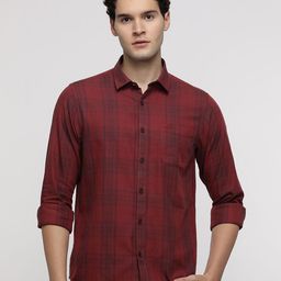 Crocodile Men Comfort Windowpane Checks Opaque Checked Casual Shirt-image-107