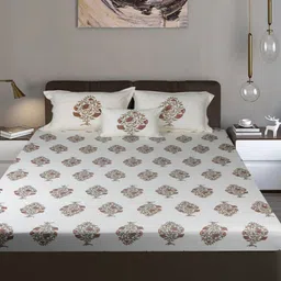 Bodycomfy Jersey Off White Printed Cotton Fitted 400 TC King Bedsheet Set 1.98m x 1.8 m-image-98