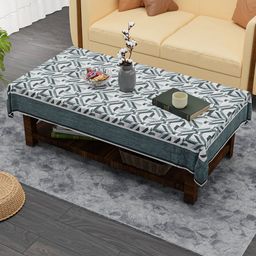 Aura Grey Floral Anti-Skid Cotton 4-Seater Table Cover-picture-17