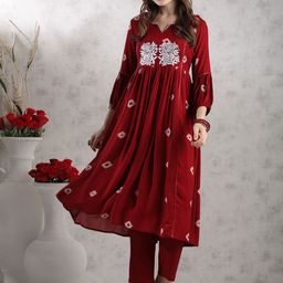 KALINI Floral Embroidered Anarkali Kurta with Trousers-44