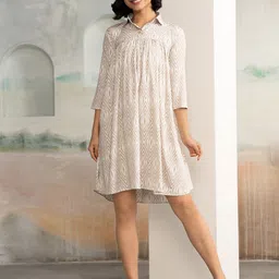 AASK Women Chikoo Printed Flared Knee Length Dress-image-4