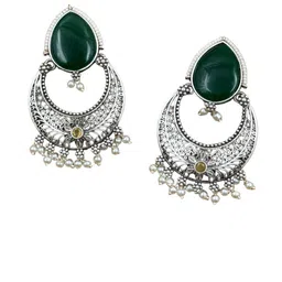 NAMAN ARTS Silver-Plated Artificial Stones and Beads Oxidised Crescent Shaped Chandbalis image 2