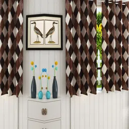 BELLA TRUE Brown & White 4 Pieces Geometric Printed Window Curtains-9