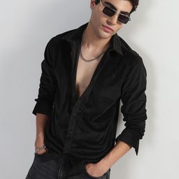 SHOWOFF Comfort Slim Fit Spread Collar Velvet Shirt-image-60