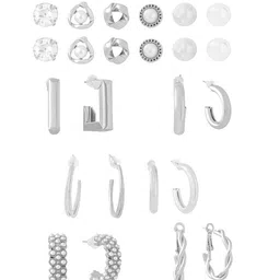 Yellow Chimes Set Of 12 Rhodium Plated Contemporary Studs Earrings image 3