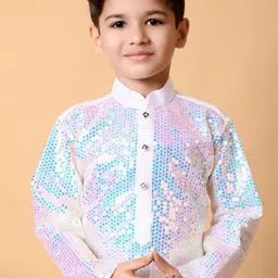 Cae Boys Embroidered Regular Sequinned Dupion Silk Kurta with Patiala image 5