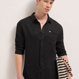 THE BEAR HOUSE Men Relaxed Fit Textured Spread Collar Casual Shirt-picture-19