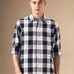 Dennis Lingo Men Smart Spread Collar Tartan Checked Cotton Relaxed Fit Casual Shirt-image-28