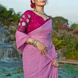 K 5 Fashion Woven Design Sequinned Pure Chiffon Saree-picture-39