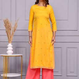 Aspriya Floral Embroidered Mirror Work Boat Neck Straight Kurta-image-71