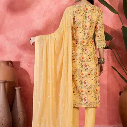 Sangria Digital Printed With Schiffli Embroidered Cotton Kurta With Bottom & Dupatta Set image 4
